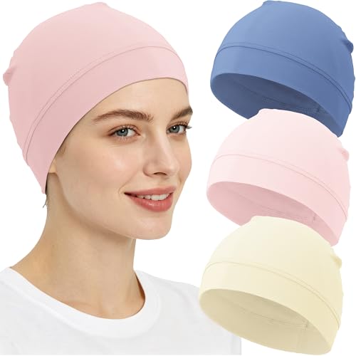 3-Pack 100% Cotton Skull Cap for Men Women Helmet Liner Caps - color: 3pcs-beige,pink,light Blue
