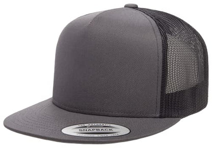 Yupoong 5-Panel YP Classic Trucker Cap | High Profile Flat Visor Snapback - color: Charcoal/Black