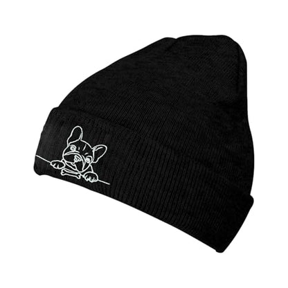 Black Beanie Hat for Men Women Embroidered Knit Winter Beanies Cap - color: Dog