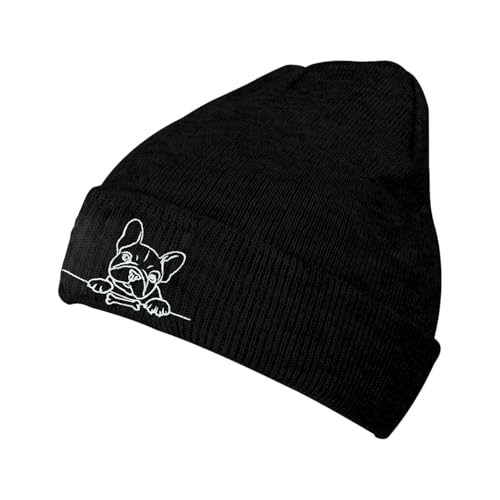 Black Beanie Hat for Men Women Embroidered Knit Winter Beanies Cap - color: Dog