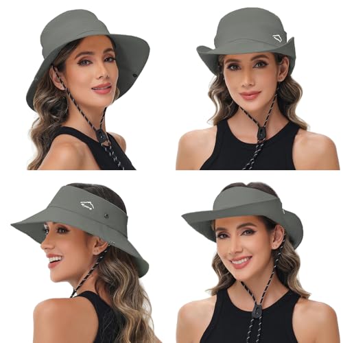 Sun Hats for Women Bucket Hat UV Protection Fishing Hat Wide Brim Safari Hats 2 in 1 Zip-Off Sun Visor Hats UPF 50+ - color: 1pack-dark Grey