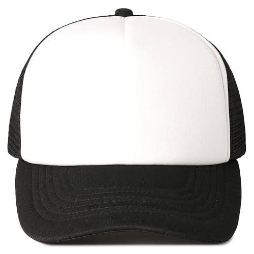 MIRMARU 5 Panels Blank Foam Front Two Tone Solid Trucker Mesh Back Baseball Cap with Adjustable Snapback Strap - color: Two Tone-black/White