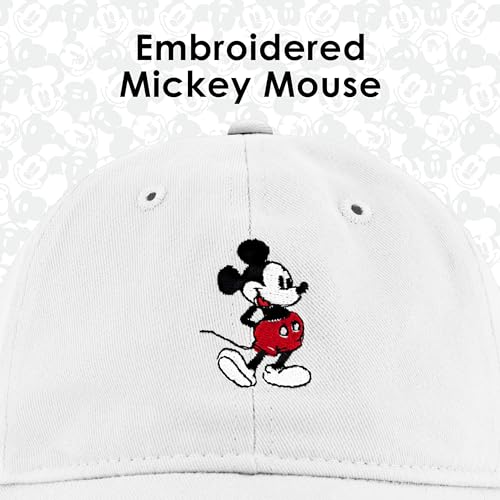 Disney Mickey Mouse Embroidered Cotton Adjustable Dad Hat with Curved Brim - color: White Washed