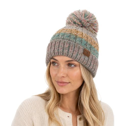 C.C Exclusives Women's Winter Seed Stitched Confetti Pom Beanie Hat (HAT-1816)(HAT-2214)(HAT-2085)(HAT-3841) - color: Rose/Mint