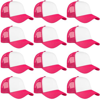 Falari 12 Pack Bulk Wholesale Mesh Trucker Hats 5 Panel and 6 Panel Baseball Caps for Men and Women - color: 5 Panel - Hot Pink