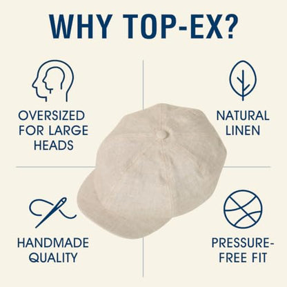 XL XXL Oversized 8 Panel Natural Linen Flat Cap Newsboy Hat Lightweight Summer Cooling Golf Outdoor Eco-Friendly - color: Beige(elastic), size: Medium-Large