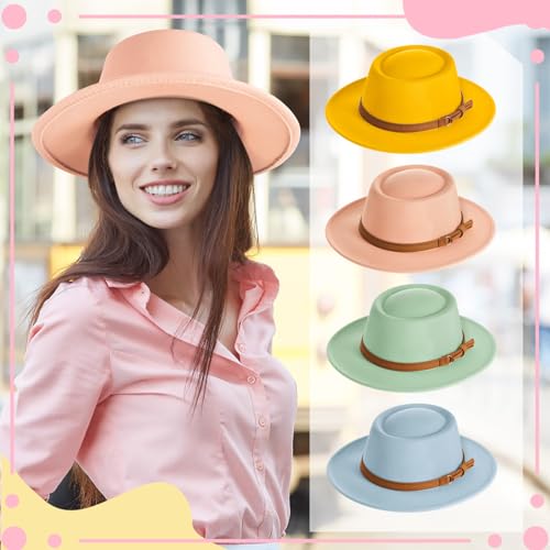 Hercicy Wool Fedora Hat for Women - color: Yellow, Pink, Green, Blue