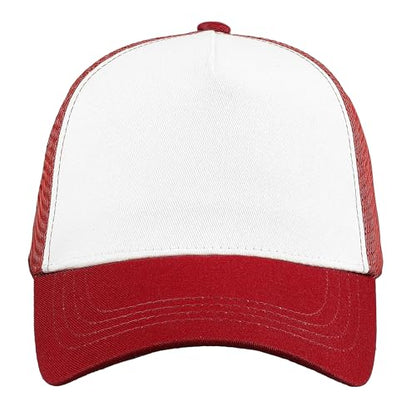 Falari 5-Panel Mesh Baseball Cap, Trucker Hat, Structured Plain Design, Cotton, Adjustable Size - color: 1pk Burgundy