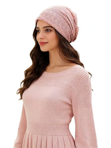 Crochet Slouchy Beanie Hat Turbans Headware for Women - color: Bea13 - Pink