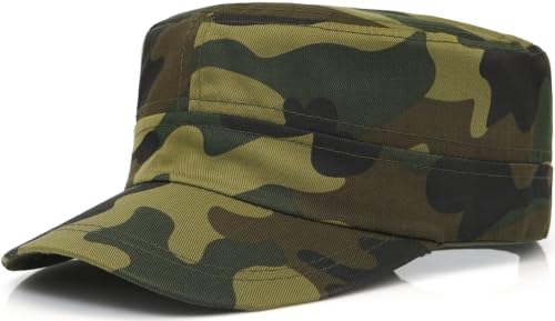 Unisex Cadet Army Cap Adjustable Flat Top Cap Washed Cotton Military Hat Baseball Cap - color: Camo a