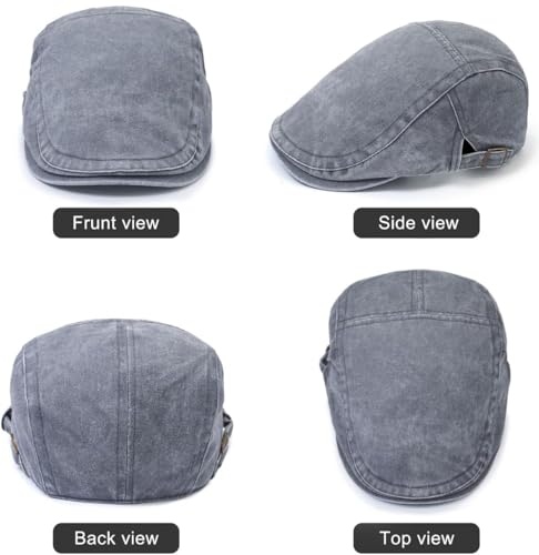 Initlove Mens Newsboy Cap Washed Beret Ivy Hat Flat Hats for Cabbie Driving - color: Black + Grey