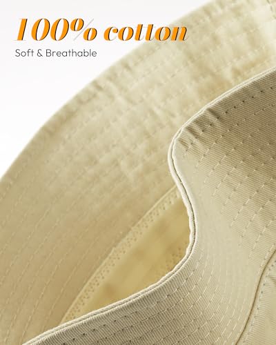 HONGTEYA Bucket Sun Hats for Woman Men Cotton Summer Beach Hat Golf Fishing - color: Light Sand, size: Medium