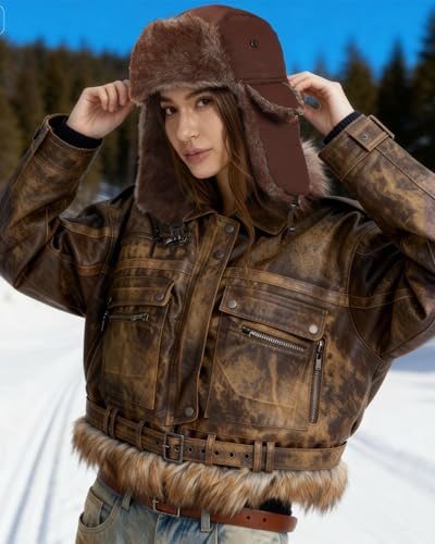 Chicingyou Trapper Hat for Man Women Warm Windproof Waterproof Russian Ushanka Hat Faux Fur Snow Ski Cap with Ear Flap - color: Green, Brown