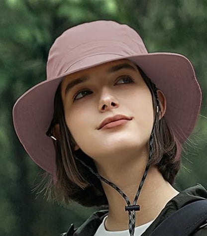 Sun Hats for Men Women Waterproof UPF 50+ Bucket Hat Protection Hat for Fishing Hiking Garden Safari Beach - color: Pink