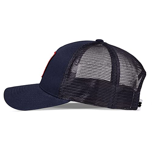 Lucky Brand Trucker Hat | Snapback | Adjustable | Mesh Back | Retro | Baseball Cap | Golf | Fishing | American Heritage - color: Clover Patch - Navy