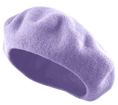 Women's French Beret Hat Solid Color Plain Wool Classic Traditional Artist Cap - color: Lavender