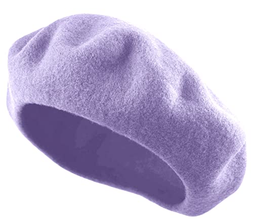 Women's French Beret Hat Solid Color Plain Wool Classic Traditional Artist Cap - color: Lavender