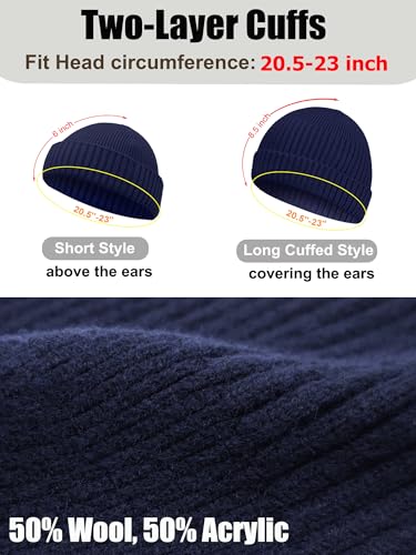 Wool Short Fisherman Beanie for Men Women Double Cuffed Skull Caps - color: 1pcs-navy Blue