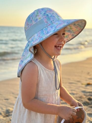 icolor Kids Sun Hat UPF50+ Sun Protection Bucket Hat Toddler Summer Beach Play Hats with Neck Flap for Girl Boy Ages 3~10 - color: Dreamy Ocean