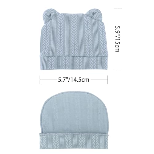 Newborn Baby Hat and Mittens Set Bear Ears Toddler Infant Beanie Caps Newborn Hospital Hat for Baby Boy Girl 0-3 Months - color: Wheat Patterned Bear Ear E