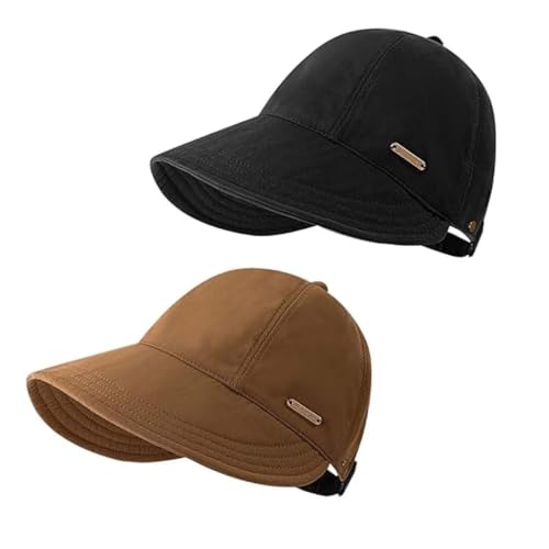 Women's Wide Brim Sun Visor Hat, UPF 50+ UV Protection Adjustable Cap - color: Coffee+black
