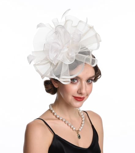 Women's Organza Church Vintage Wedding Fascinator Tea Party Wedding Hat Summer - color: Hj2-cream
