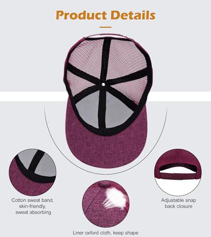 Blank Mesh Back Trucker Hat for Men and Women, Unisex Adjustable Snapback Baseball Cap, Adult Plain Classics Retro Hat - color: Wine