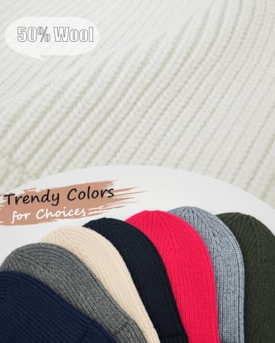 Wool Beanie for Men Women, Seamless Knit Cuffed Warm Winter Hats - color: 1pcs-white