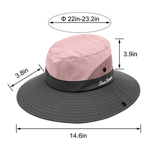 IYEBRAO 2 Pack Womens Ponytail Sun Hat UV Protection Bucket Hats Foldable Wide Brim Summer Boonie Beach Cap Fishing Hiking… - color: Pink & Sky Blue