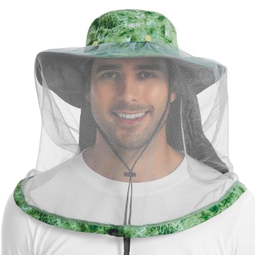 BASSDASH UPF 50+ Mosquito Sun Hat with Hidden Head Net and Neck Flap for Men Women Outdoor Fishing Hiking Camping - color: Tropical Flower