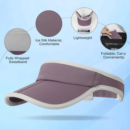 Sun Visor Caps Foldable Brim Adjustable Visor Hats for Women Men - color: Deeppurple G