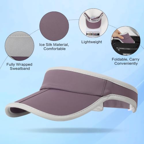 Sun Visor Caps Foldable Brim Adjustable Visor Hats for Women Men - color: Deeppurple G