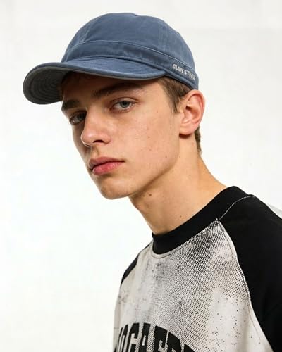 CLAPE Short Brim Baseball Cap for Men, Cotton Adjustable Travel Hat - color: Clsb06-washed Blue