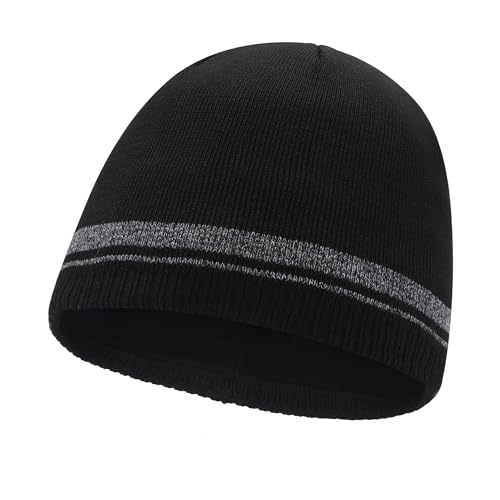 ZLYC Men Fashion Knit Fisherman Beanie Hat Winter Warm Thick Skull Cap - color: Solid Black