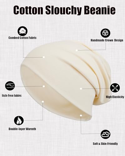 vidsel Slouchy Beanie Hats for Women & Men Cotton Knit Cuffed Skull Cap - color: 1-creamy Apricot
