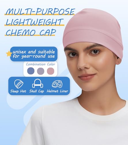 Cotton Skull Cap Sleep Cap Beanie Helmet Liner for Men Women - color: Set E-light Blue,pink,light Purple