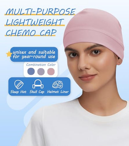 Cotton Skull Cap Sleep Cap Beanie Helmet Liner for Men Women - color: Set E-light Blue,pink,light Purple