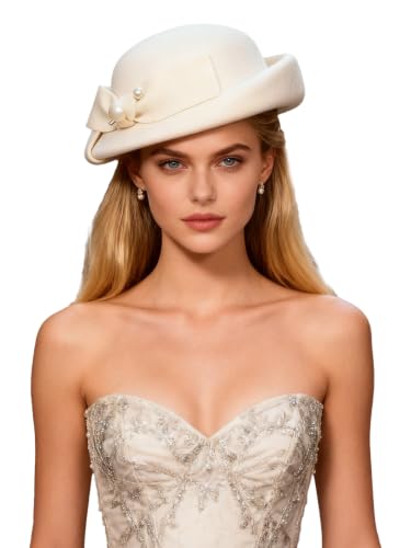 Women Wool Felt Ribbon French Fashion Vintage Millinery Beret Hats Top Cap Ladies Party Wedding Fedoras Chapeau - color: White