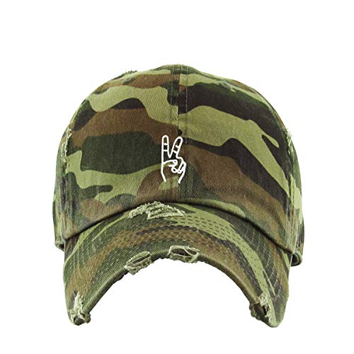 Peace Sign Vintage Baseball Cap Embroidered Cotton Adjustable Distressed Dad Hat - color: Camo