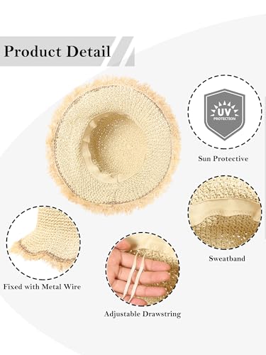 LA CARRIE Womens Sun Hat Floppy Packable Wide Brim UV Protection UPF 50+ Straw Hat with Fringe for Summer Beach - color: Beige
