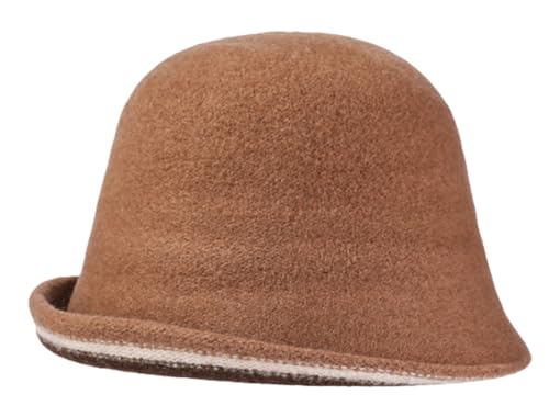 Women Warm Vintage Bucket Hats Fashion Fedora Cloche Cap Classic Felt Bowler Hat Outdoor Fall Winter - color: Camel