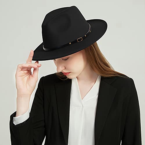 Wide Brim Fedora Hats for Women Men Two Tone Dress Hat Felt Panama Hat in Two Audlt Size - color: Black & White, size: Small-Medium