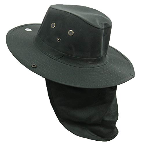 Bucket Sun Flap Hat Cap Fishing Hiking Army Military Snap Brim Neck Cover - color: Dark Olive, size: Medium