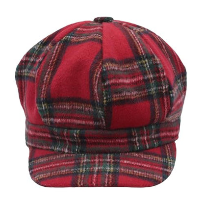 ZLYC Women Classic Newsboy Cap Visor 8 Panel Gatsby Cabbie Paperboy Hat - color: Tartan Plaid Red