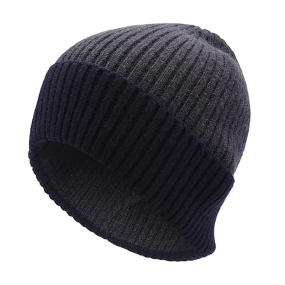 ZLYC Men Winter Knit Fisherman Beanie Hat Fashion Warm Daily Skull Cap - color: Cuffed Navy