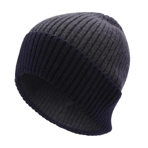 ZLYC Men Winter Knit Fisherman Beanie Hat Fashion Warm Daily Skull Cap - color: Cuffed Navy