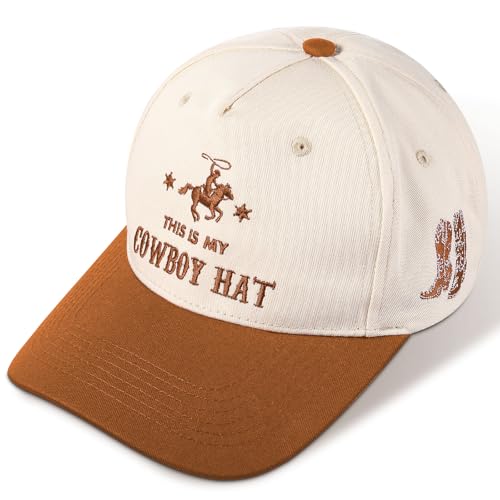 JaGely Two Tone Western Cowboy/Cowgirl Trucker Hat for Women Men Gift Vintage Embroidered Country Baseball Cap - color: Brown, style: Cowboy