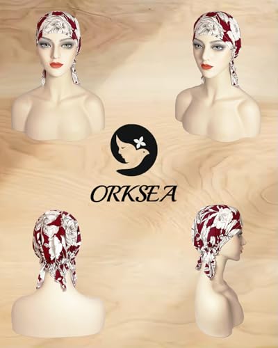 Chemo Headwear for Women Head Scarf Hats Beanie Coverings Scarves - color: Red Flowers
