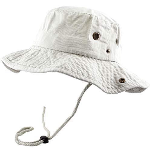 The Hat Depot Cotton Stone-Washed Safari Wide Brim Foldable Double-Sided Sun Boonie Bucket Hat - color: 3. Pigment - Sand, size: Large-X-Large