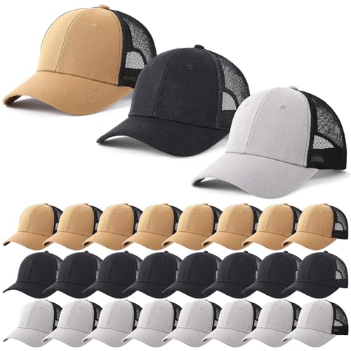 Suhine 24 Pcs Blank Trucker Hat Bulk,Unisex Baseball Cap - color: Black Brown Gray